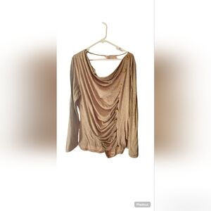 Elegant Tan Drape Button-Detail Top